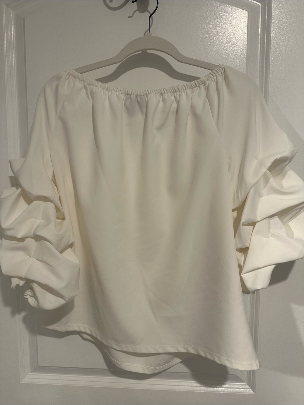 White Pearl-Embellished Puff Sleeve Blouse - Picture 2 of 5